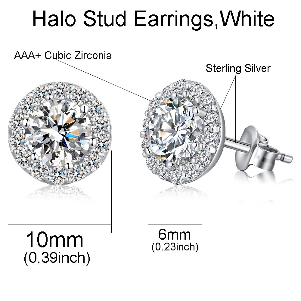 Halo Stud Earrings Silver Halo Diamond Earrings CZ Diamond Earrings Sterling Silver Halo Stud Earrings for Women Cubic Zirconia Halo Earrings Fake Diamond Stud Earrings Round Halo Stud Earrings