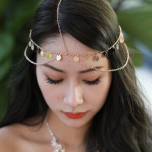 Missgrace Women Bohemian Gold Head Chain Headband Bridal Head Chain Wedding Headpiece Hair Jewelry Accessories for Bridal Hair Accessories