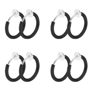 crazypiercing 8pcs of surgical steel clip on non-pierced hoops fake nose lip ear rings piercing (black)