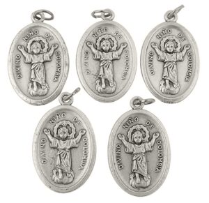 silver toned base divine child jesus divino nino de colombia medal, lot of 5, 1 inch