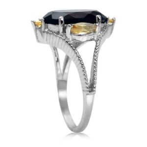 Silvershake 5.37ct. Natural Smoky Quartz and Citrine White Gold Plated 925 Sterling Silver Ring Size 8