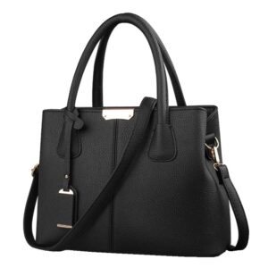 B&E LIFE Stylish Women Pu Leather Vertical Utility Top Handle Handbag Satchel Tote Purse Bag (Black)