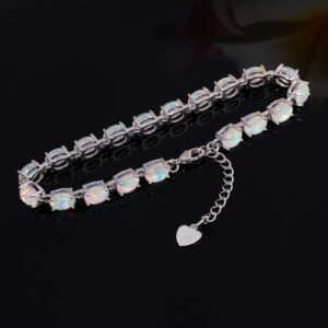 CiNily Oval Shape Tennis White Opal Bracelet for Women Ladies Adjustable Opal Jewelry Rhodium Plated Teen Girls Gemstone Bracelet 8.5"