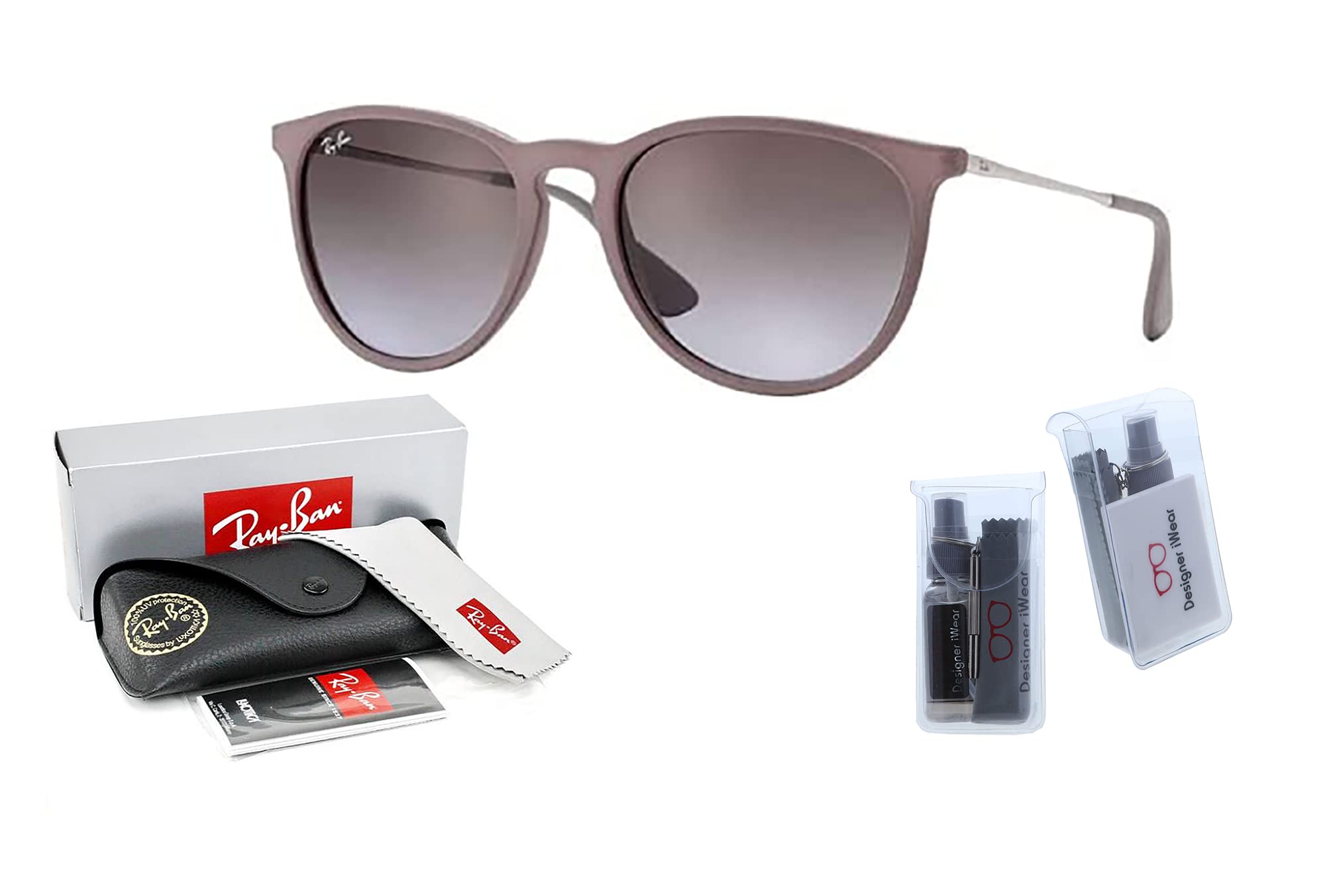 Ray-Ban RB4171 ERIKA Round Sunglasses For Women (Dark Rubber Sand/Brown, 54)+ BUNDLE with Designer iWear Eyewear Kit