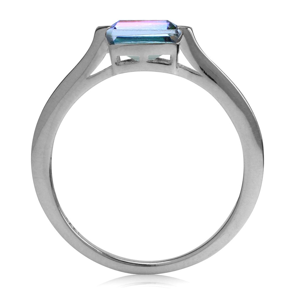 Silvershake 1.26ct. Octagon Shape Mystic Fire Topaz White Gold Plated 925 Sterling Silver Solitaire Ring Size 8