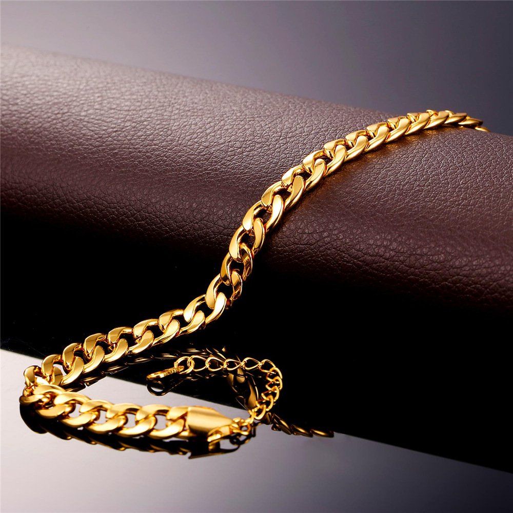 U7 Barefoot Jewelry 18K Gold Plated Cuban Chain Anklet Women/Men Foot Bracelet, 22-27 CM Long