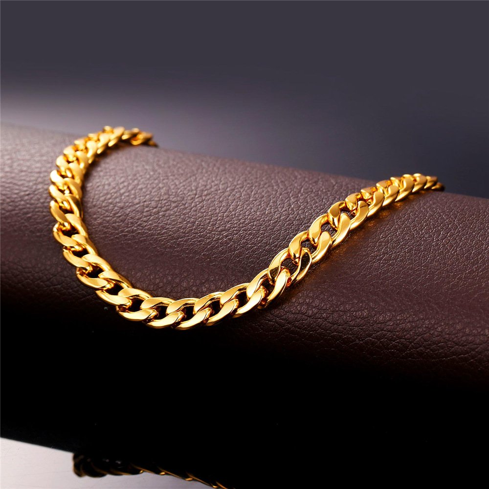 U7 Barefoot Jewelry 18K Gold Plated Cuban Chain Anklet Women/Men Foot Bracelet, 22-27 CM Long