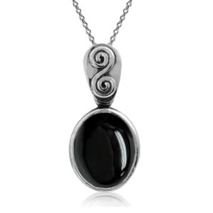 silvershake created black onyx 925 sterling silver swirl and spiral solitaire pendant with 18 inch chain necklace