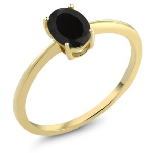 gem stone king 10k yellow gold black onyx solitaire engagement ring for women (0.80 cttw, oval 7x5mm, gemstone december birthstone, size 9)