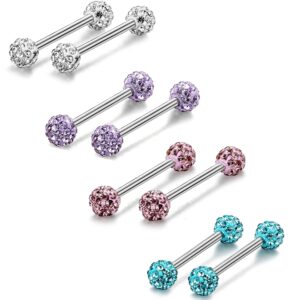 orazio 6-8 pcs 14g 316l stainless steel cz nipple piercing barbell belly button ring for women