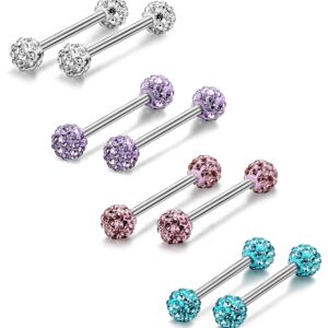 ORAZIO 6-8 Pcs 14G 316L Stainless Steel CZ Nipple Piercing Barbell Belly Button Ring for Women