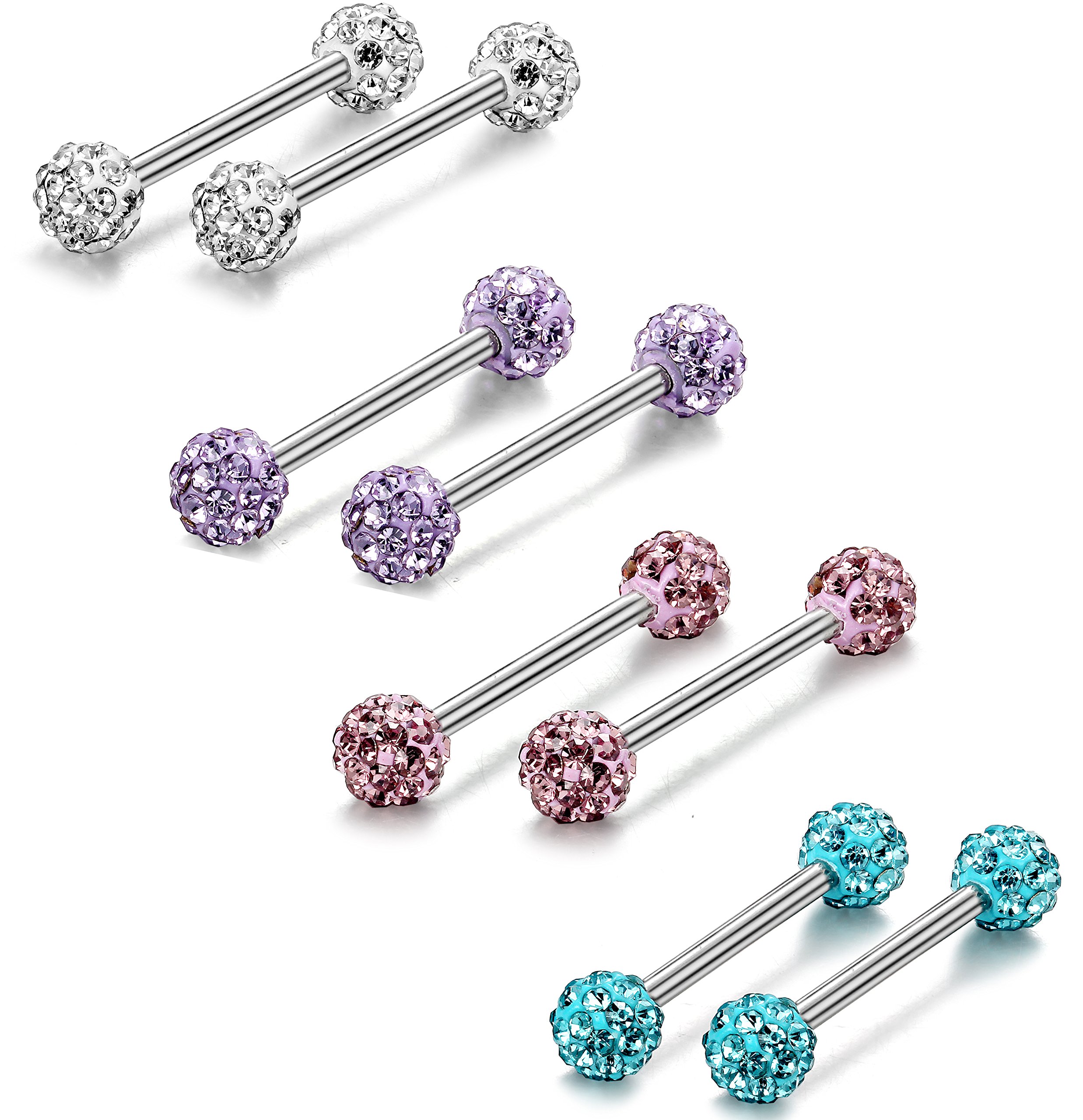 ORAZIO 6-8 Pcs 14G 316L Stainless Steel CZ Nipple Piercing Barbell Belly Button Ring for Women