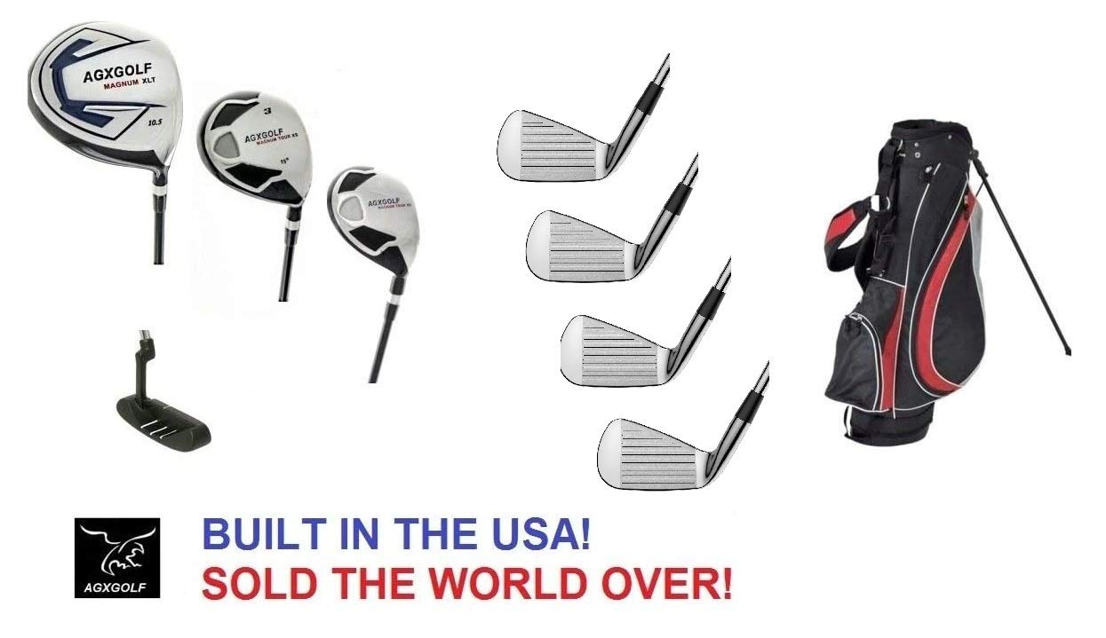 AGXGOLF Men's Magnum Executive Edition Golf Club Set w/Stand Bag; Right Hand: X Tall (+2") Length; Graphite Woods; 4, 6, & 8 Irons + Pitching Wedge + Free Putter; USA Bilt