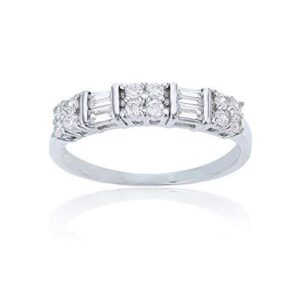 Sterling Silver Alternating Baguette & Round Cut Cubic Zirconia Anniversary Band Ring | Simulated Diamond Flawless VVS Cubic Zirconia | Sizes 6-9 | Wedding Anniversary Band for Women | Size 7