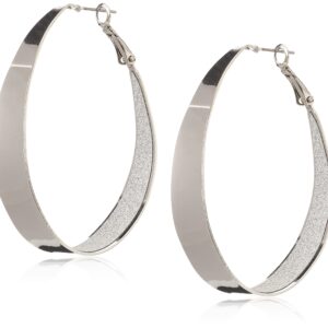 Guess Large Oval Glitter Silver Hoop Earrings