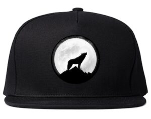 wolf howling moon circle snapback hat cap black