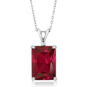 Gem Stone King 925 Sterling Silver Gemstone Birthstone Necklace | Emerald Cut 14X10MM | Pendant Necklace for Women | With 18 Inch Silver Chain