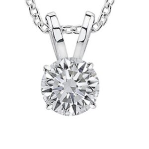 Houston Diamond District 0.5 Carat Platinum Round Diamond 4 Prong Solitaire Pendant Necklace J Color I2 w/ 18" Silver Chain