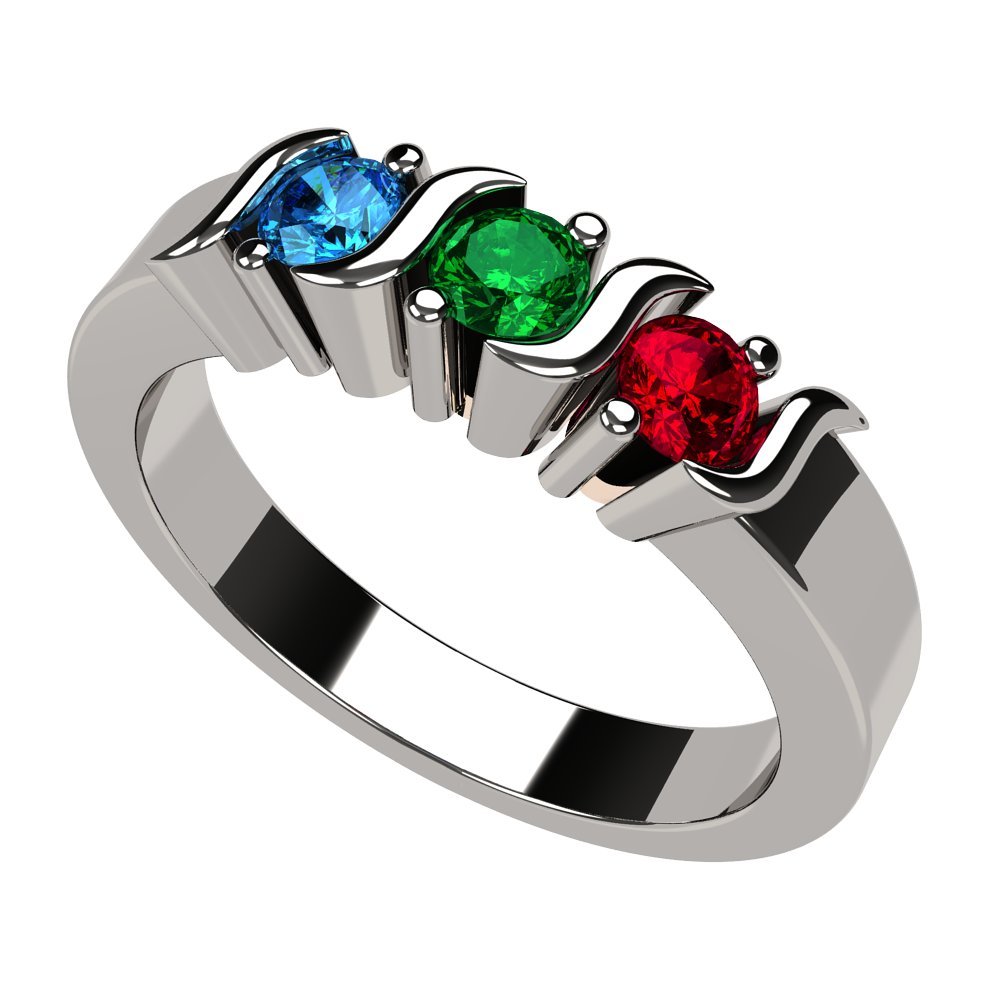 Central Diamond Center S-Bar Mothers Ring 1 to 6 Simulated Birthstones - 14k White Gold - Size 8