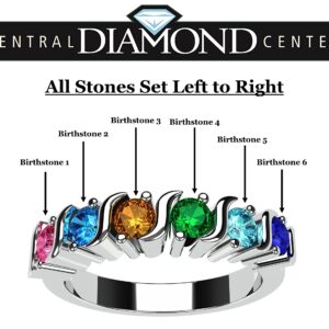 Central Diamond Center S-Bar Mothers Ring 1 to 6 Simulated Birthstones - 14k White Gold - Size 8