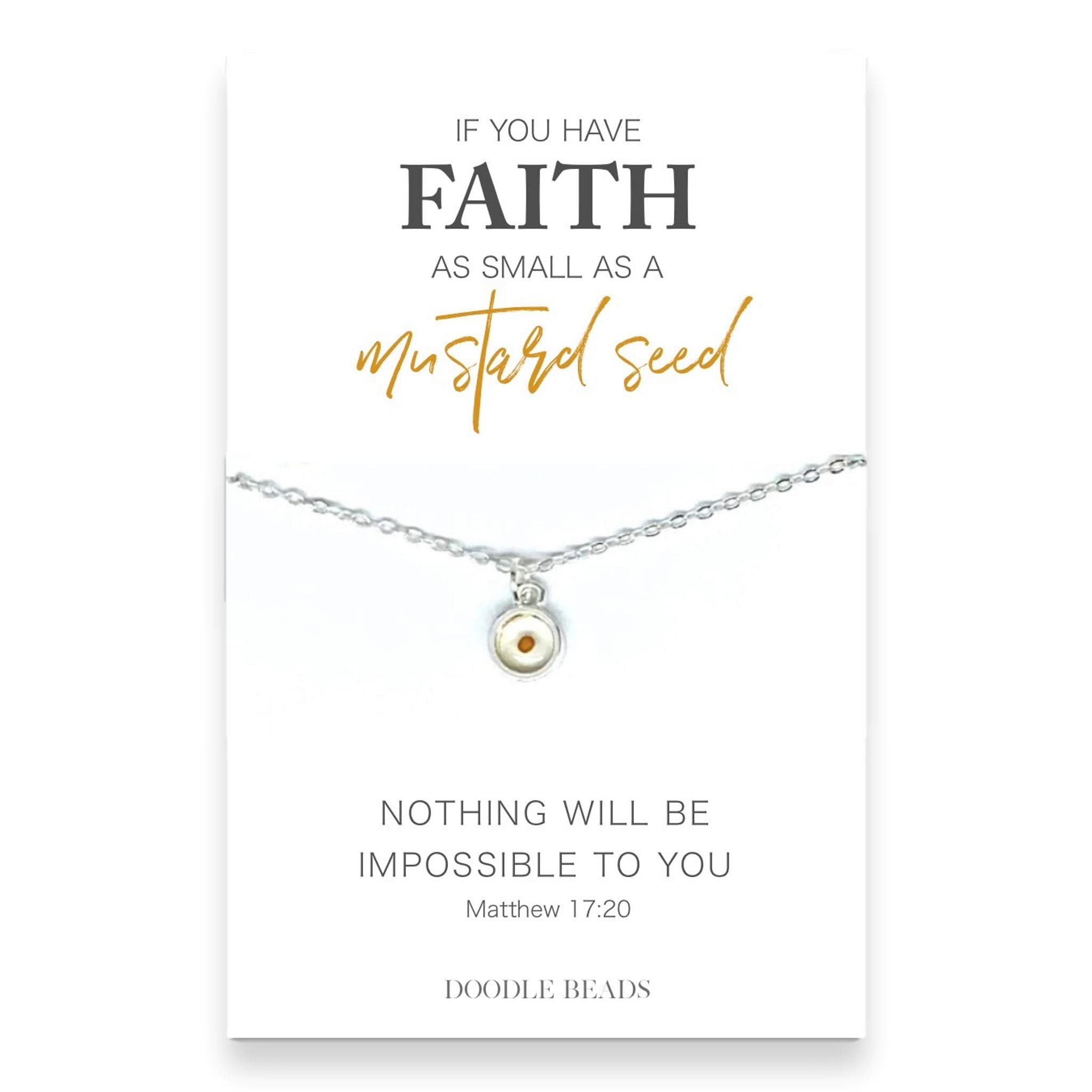 Doodle Beads Mustard Seed Faith Necklace For Women With Scripture Card,Encouragement, Faith Jewelry