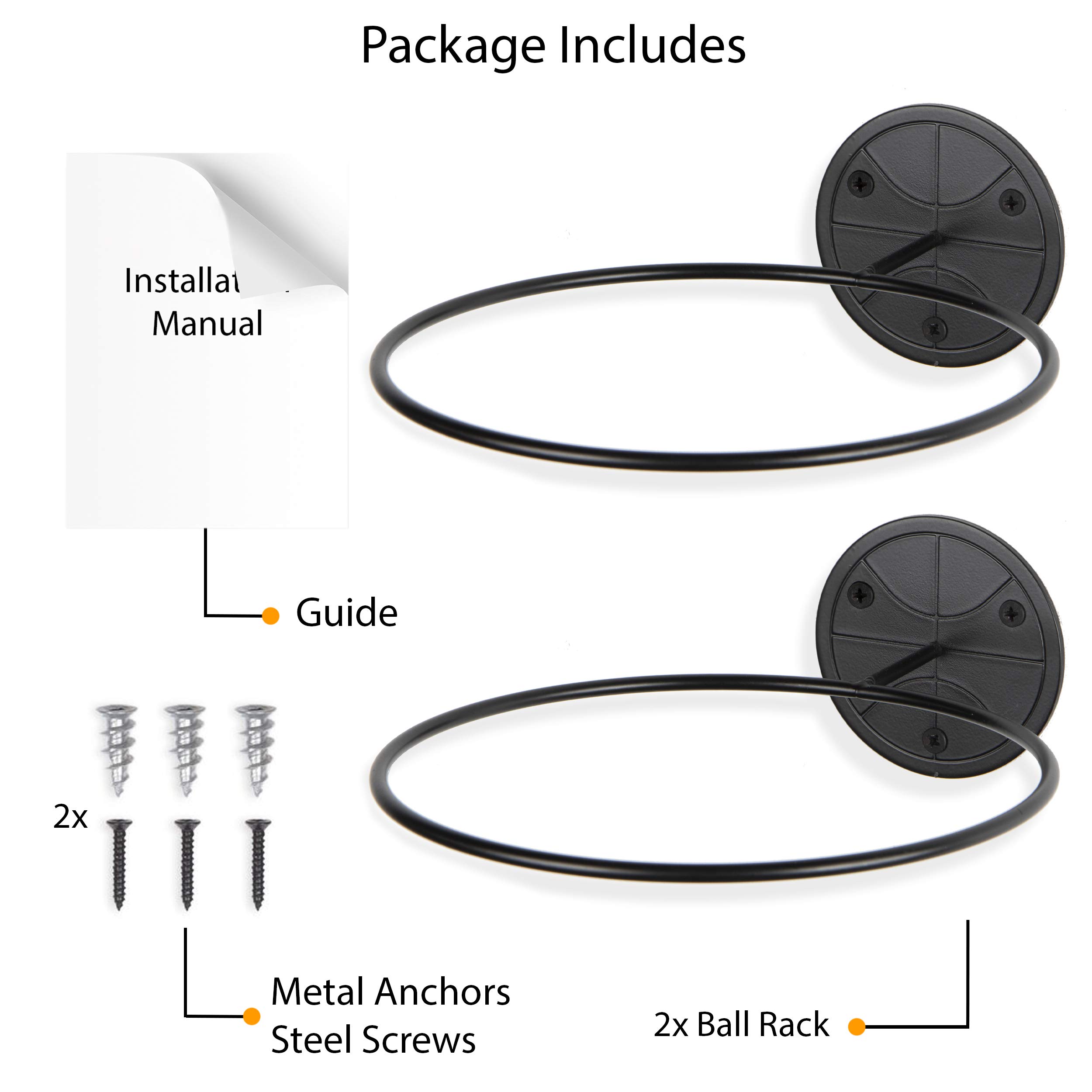 Wallniture Sporta Wall Mount Sports Ball Holder Display Storage Steel Black Set of 2