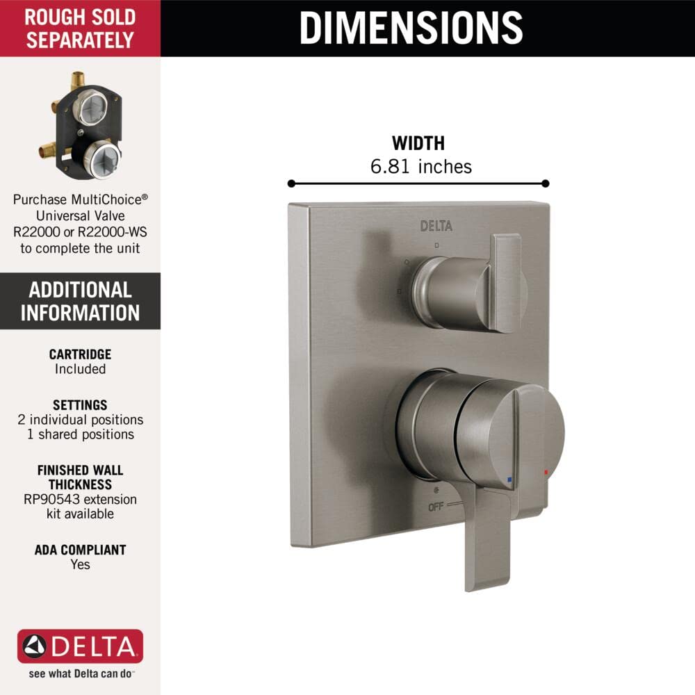 Delta Faucet Ara 17 Series 3-Setting Integrated Diverter Valve Trim Kit, Brushed Nickel Diverter Valve Trim Kit, Shower Trim Kit, Stainless T27867-SS (Valve Not Included)