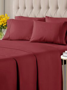 full 6 piece sheet set - breathable & cooling bed sheets - hotel luxury bed sheets for women, men, kids & teens - comfy bedding w/ deep pockets & easy fit - soft & wrinkle free - full burgundy sheets