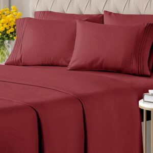 Full 6 Piece Sheet Set - Breathable & Cooling Bed Sheets - Hotel Luxury Bed Sheets for Women, Men, Kids & Teens - Comfy Bedding w/ Deep Pockets & Easy Fit - Soft & Wrinkle Free - Full Burgundy Sheets