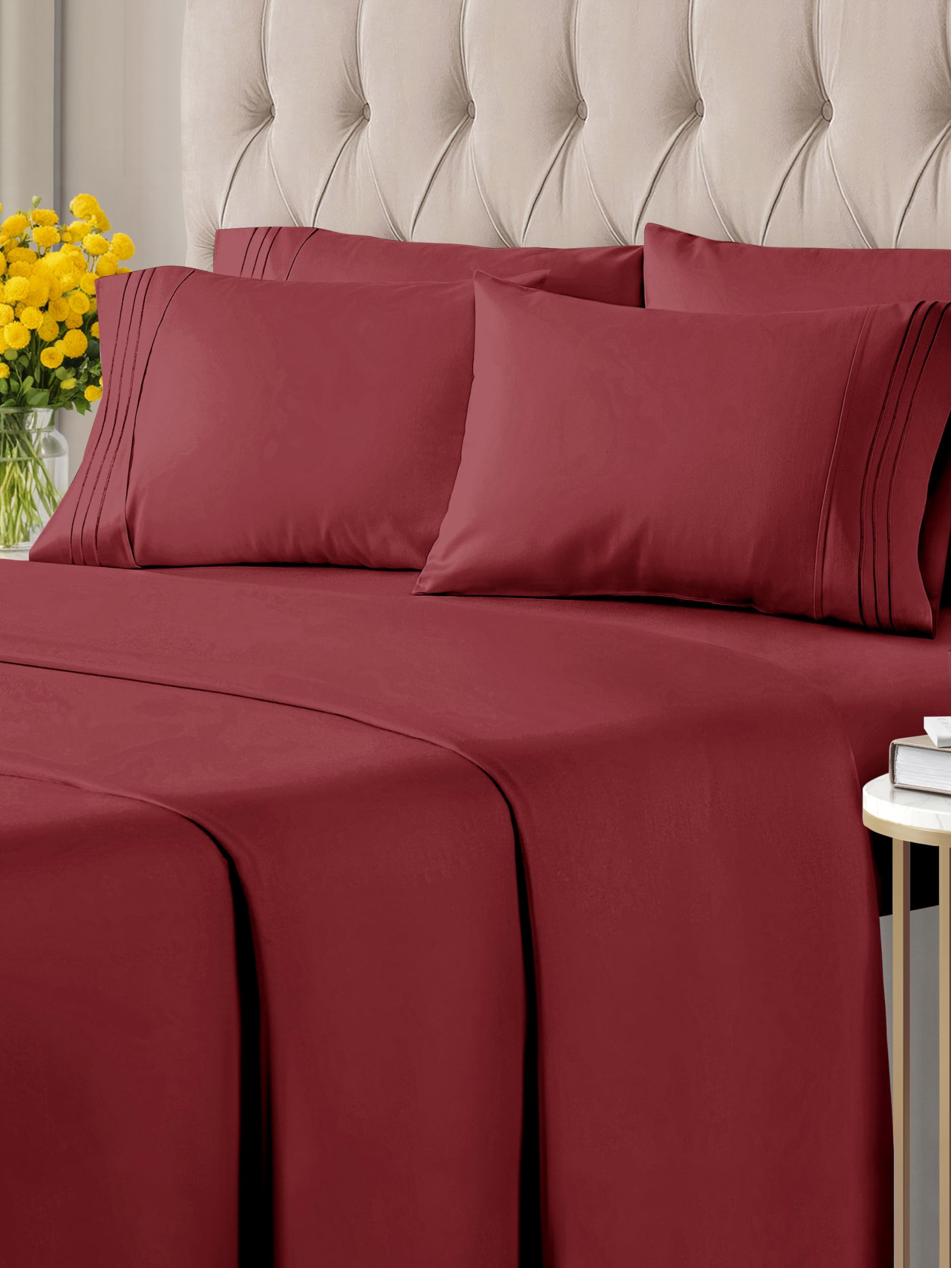 Full 6 Piece Sheet Set - Breathable & Cooling Bed Sheets - Hotel Luxury Bed Sheets for Women, Men, Kids & Teens - Comfy Bedding w/ Deep Pockets & Easy Fit - Soft & Wrinkle Free - Full Burgundy Sheets