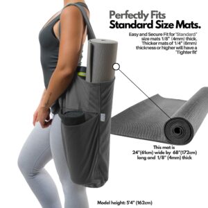 Yogiii Yoga Mat Bag | The ORIGINAL YogiiiTote Yoga Bag | Sling Yoga Tote w/Large Side Pocket & Zipper Pocket | Yoga Mat Carrier Fits Most Size Mats (Ash Gray)