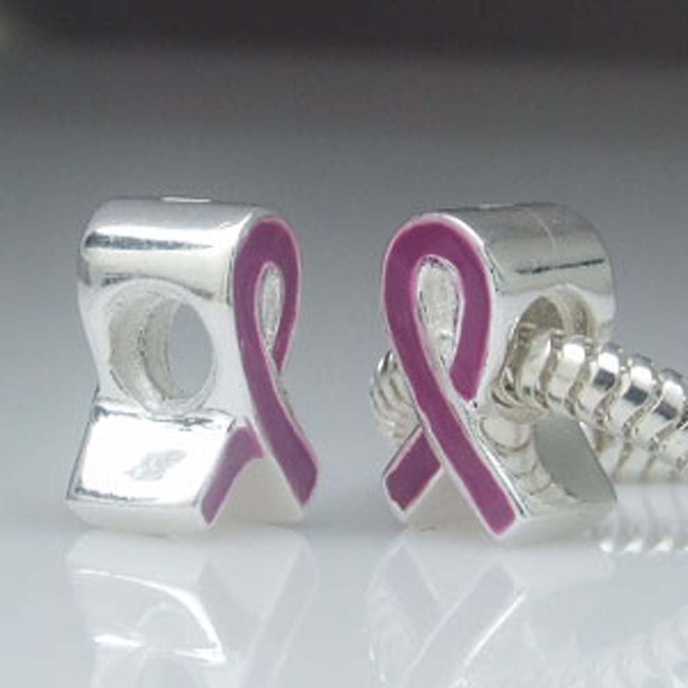 Ribbon Charm with Purple Enamel 925 Sterling Silver Cross Charm for for DIY Charms Bracelet (B)