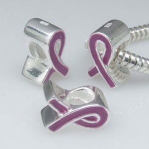 Ribbon Charm with Purple Enamel 925 Sterling Silver Cross Charm for for DIY Charms Bracelet (B)