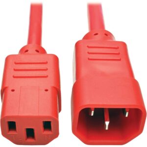 tripp lite 3 ft. heavy duty power extension cord, c14 to c13, 15a, 14 awg, red (p005-003-ard)