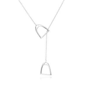 YFN Jewelry 925 Sterling Silver Simple Double Horse Stirrup Lariat Necklace Gift Birthday Day Jewelry 18" for Mom Women Wife