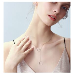 YFN Jewelry 925 Sterling Silver Simple Double Horse Stirrup Lariat Necklace Gift Birthday Day Jewelry 18" for Mom Women Wife