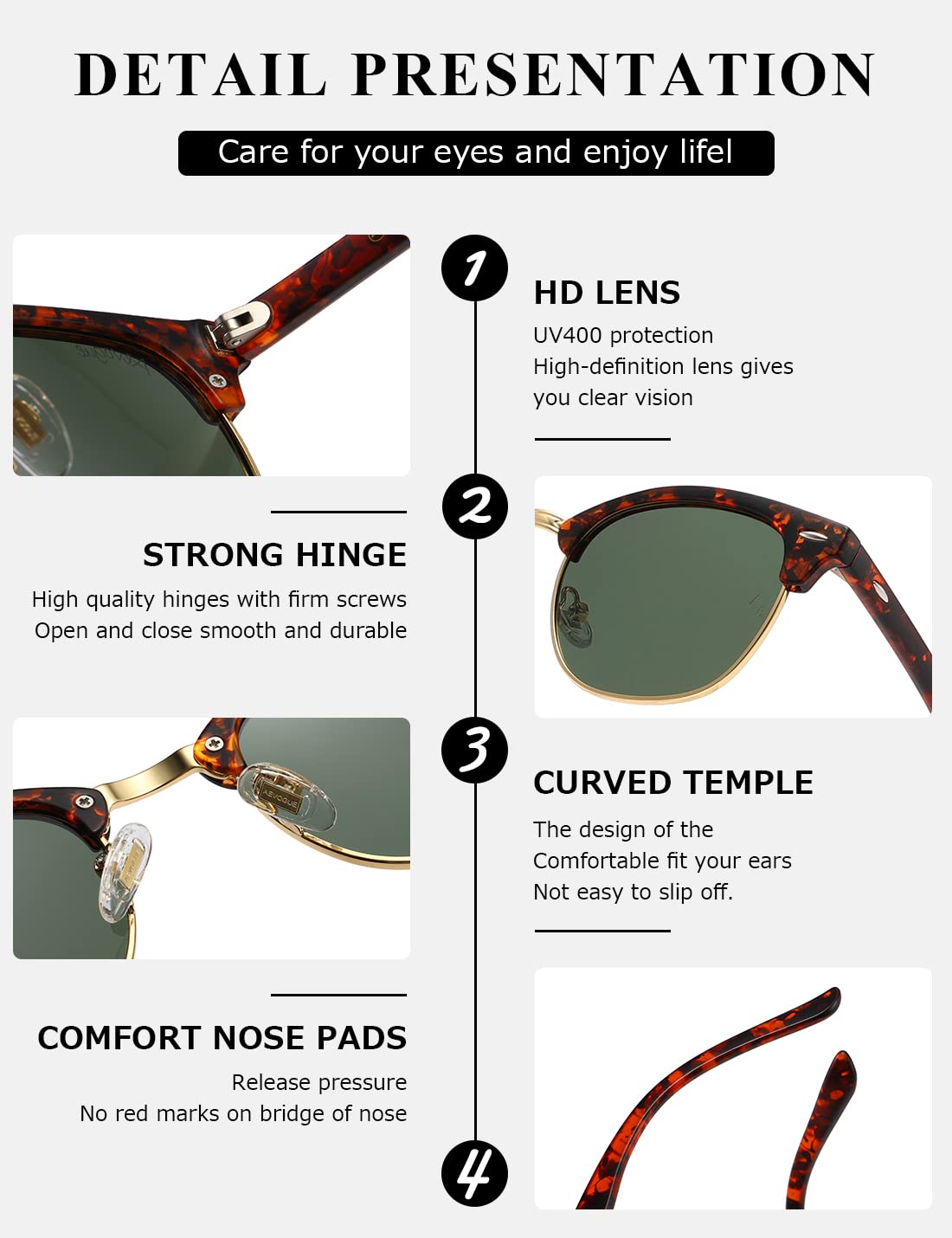 AEVOGUE Polarized Sunglasses For Women And Men Semi Rimless Frame Retro Sun Glasses AE0369 (Tortoise)