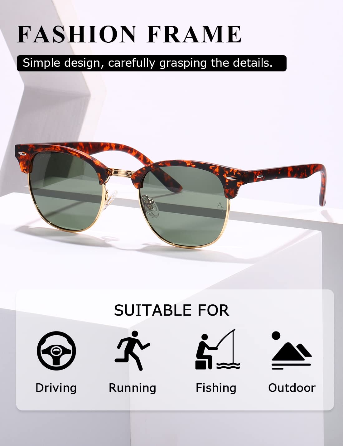 AEVOGUE Polarized Sunglasses For Women And Men Semi Rimless Frame Retro Sun Glasses AE0369 (Tortoise)