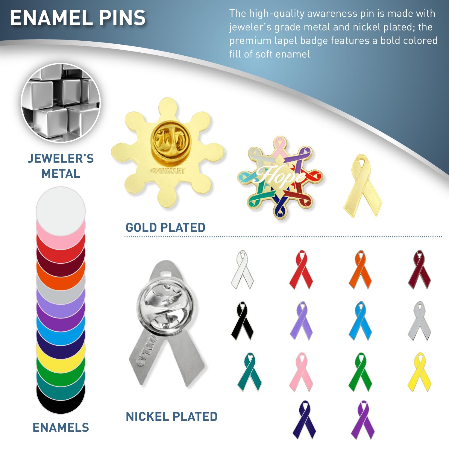 PinMart Awareness Enamel Lapel Pin – Nickel Plated Hope Ribbons Pin – Cancer Prevention Support and Awareness Ribbons – Jewelry Brooch Pin with Secure Clutch Back