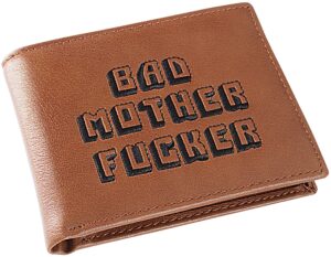 miramax officially licensed bad mother wallet bi-fold embroidered brown leather