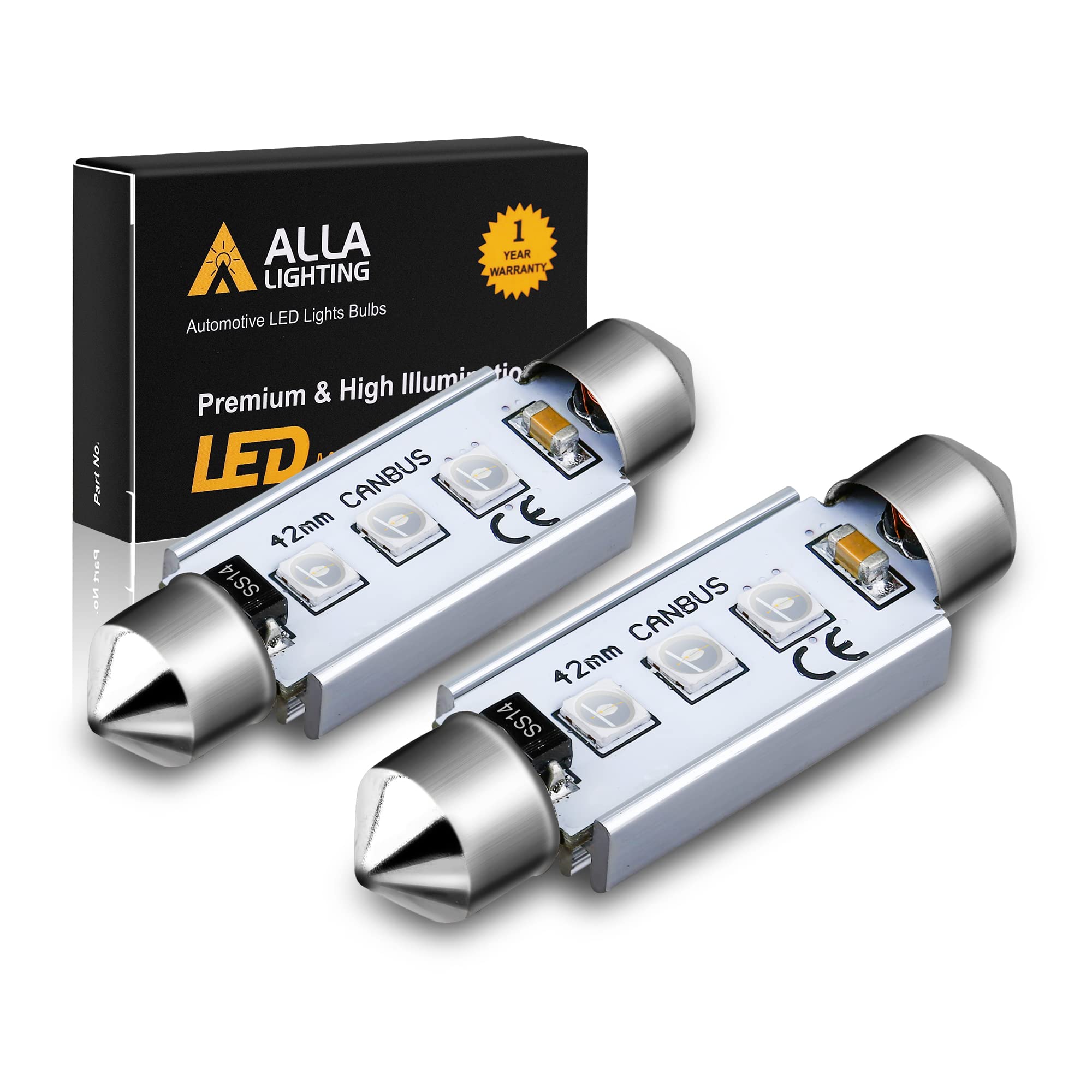 Alla Lighting 41mm/42mm 578 211-2 212-2 LED Festoon Bulbs, 10000K Blue CAN-Bus Interior Dome, Map, Trunk, Step Courtesy Lights Lamps