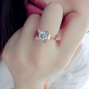 Gold Plated Solitaire Style Eiffel Tower Ring with AAA Round Cubic Zircon Crystal Wedding Engagement Ring Fashion Jewelry for Women (7.5)