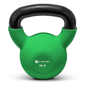 gymenist kettlebell fitness iron weights with neoprene coating around the bottom half of the metal kettle bell (20 lb)