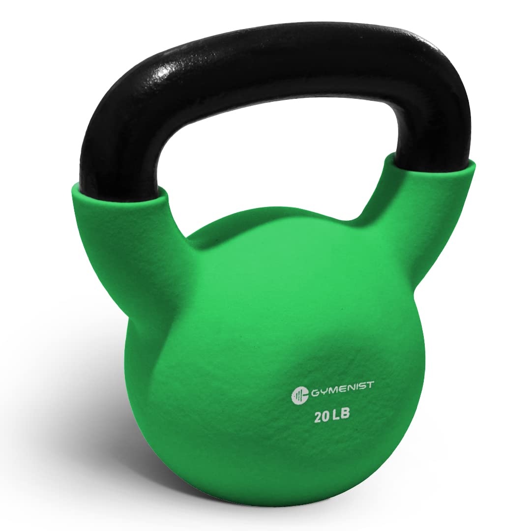 GYMENIST Kettlebell Fitness Iron Weights with Neoprene Coating Around The Bottom Half of The Metal Kettle Bell (20 LB)