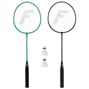 franklin sports badminton rackets - glow in the dark 2 player racket set - set of 2 rackets and 2 birdies - adult + kids badminton rackets