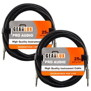 Gearlux Instrument Cable/Professional Guitar Cable 1/4 Inch to 1/4 Inch, Black, 25 Foot - 2 Pack