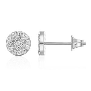 pavoi 14k white gold plated sterling silver stud earrings for women | pave cz mini disc | white gold earrings for women