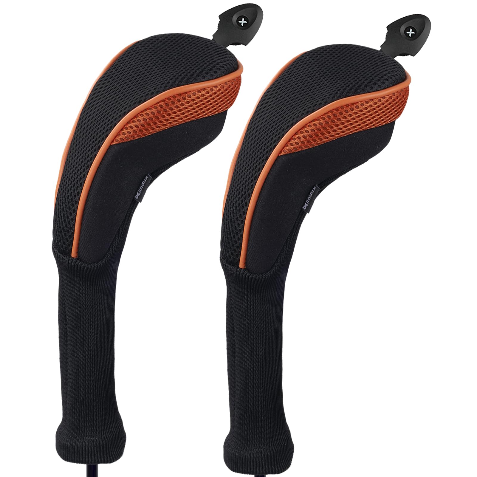 Andux 2 Pack Long Neck Golf Hybrid Club Head Covers Dial No. Tag CTMT-01 Black/Orange