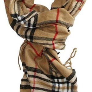 VERONZ Soft Classic Cashmere Feel Winter Scarf, Camel Plaid