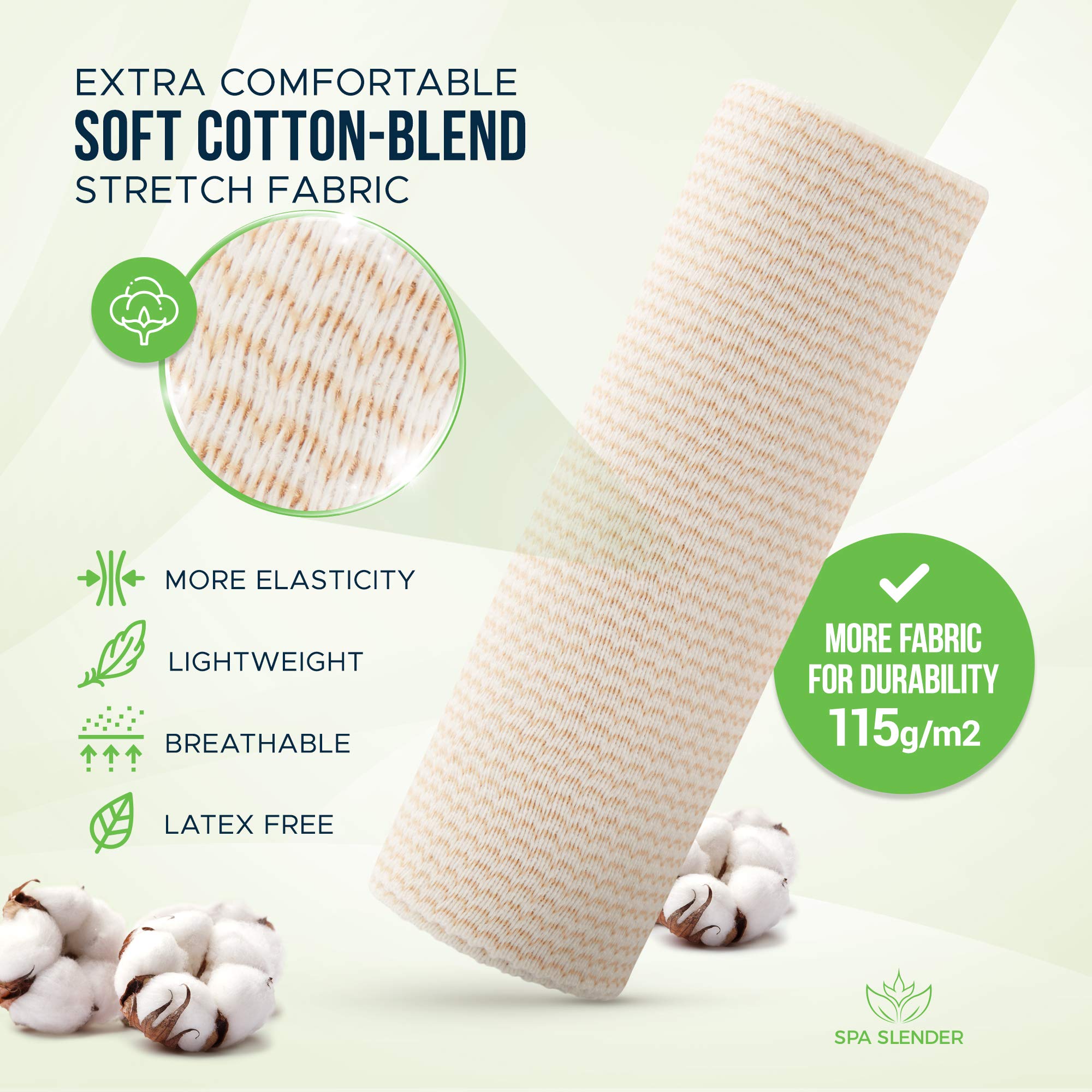 Premium Elastic Bandages | Compression Body Wrap – Self-Closures Both Ends | Cotton Blend | Support Injuries and Sprains | Latex-Free – 6" Wide x 15' Stretched | by Spa Slender - 24-Pack